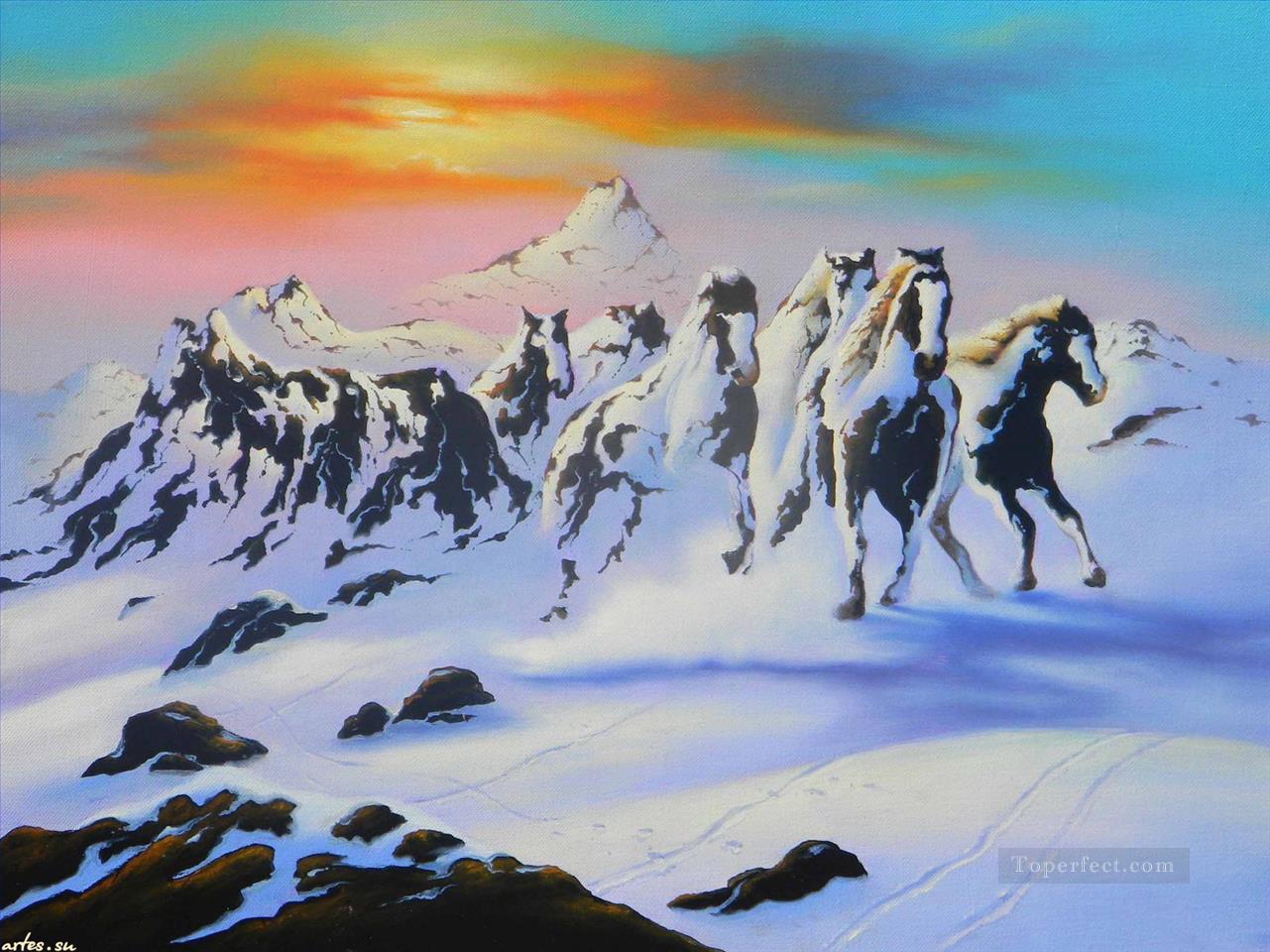 cheval de neige Montagne JW 23 Peintures à l'huile